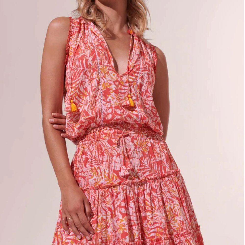NWT Poupette St Barth - Clara V Mini Dress Tropical Orange - Medium